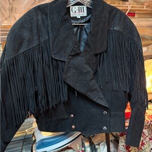 Women's Black Leather Fringe Jacket